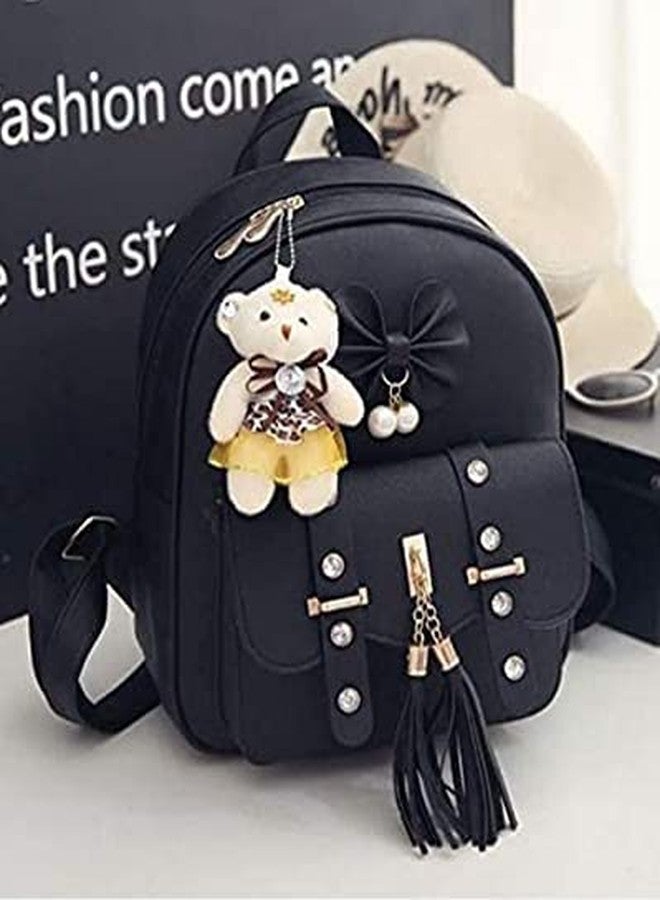 Alice Girls 3-PCS Fashion Cute Mini Leather Backpack sling & pouch set for Women (black) Rakhi gift for Sister - Image 2